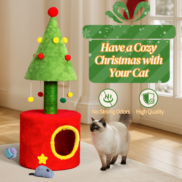 30*30*77CM 松果树躲藏屋 红绿色 小型猫爬架 宠物节日用品-4