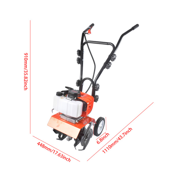 A1-2冲程43cc汽油微耕机 43CC 2-Stroke Gas Powered Tiller Cultivator, Handheld Rototiller for Lawn, Garden and Soil Cultivation-3