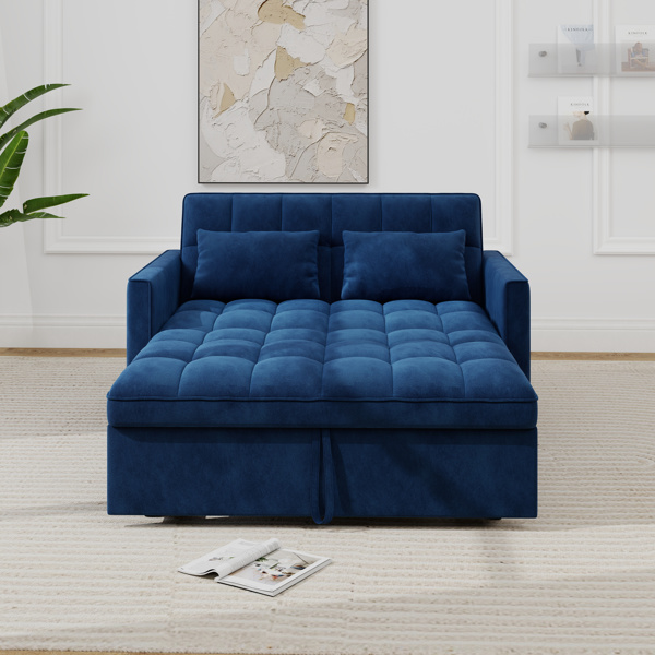 灯芯绒双人沙发床，带拉出式床铺、2个靠枕及侧边储物袋-2