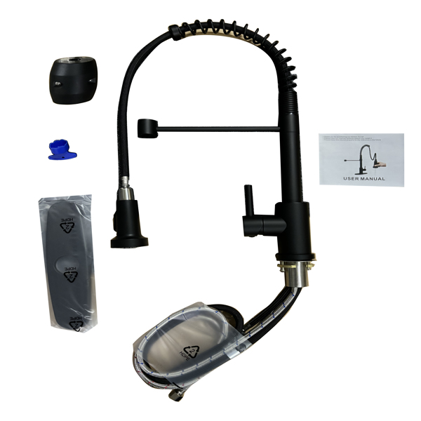 带下拉式喷雾器的厨房水龙头，适用于农舍露营者洗衣设施的1孔或3孔水龙头，Rv湿吧水槽，不锈钢，哑光黑色【周末不发货，TK/TEMU订单仅支持自提】-5