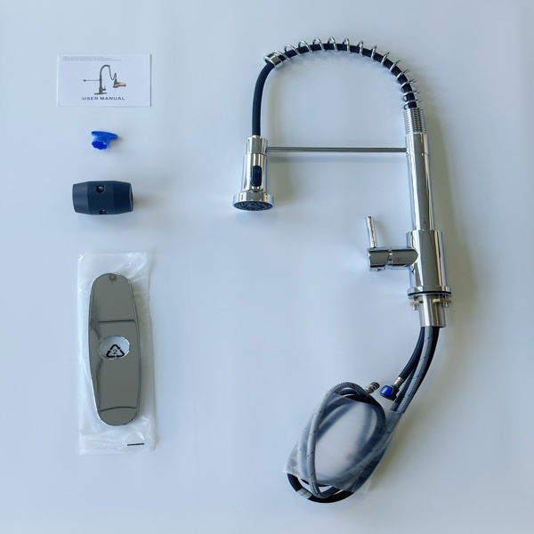 带下拉式喷雾器的厨房水龙头工业1把手1孔或3孔水龙头，适用于农舍露营者洗衣设施Rv湿吧水槽，不锈钢，铬【周末不发货，TK/TEMU订单仅支持自提】-4