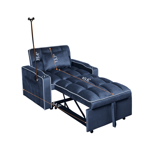 灯芯绒拉出式沙发床带靠枕，拉丝不锈钢杯架、手机支架及USB充电端口-8