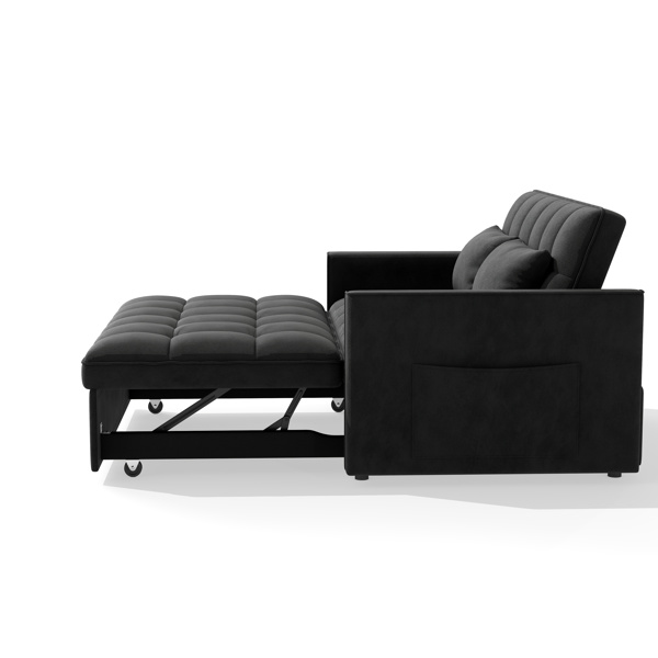 灯芯绒双人沙发床，带拉出式床铺、2个靠枕及侧边储物袋-10