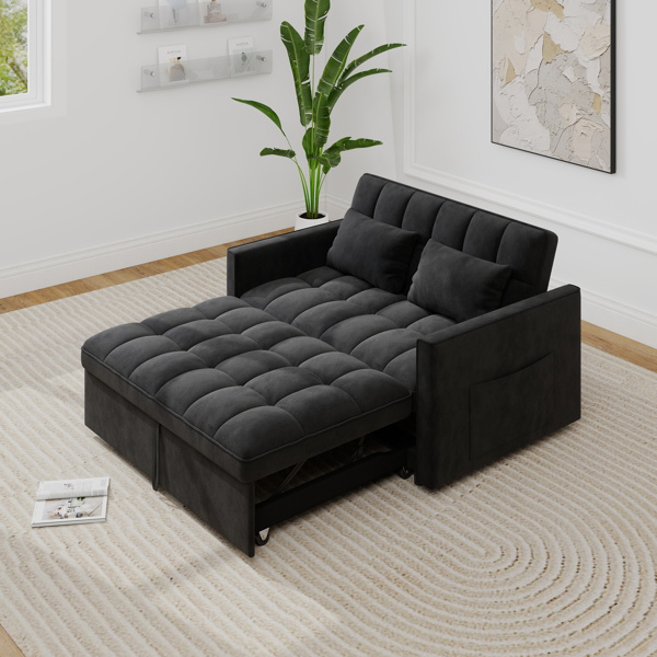 灯芯绒双人沙发床，带拉出式床铺、2个靠枕及侧边储物袋-7