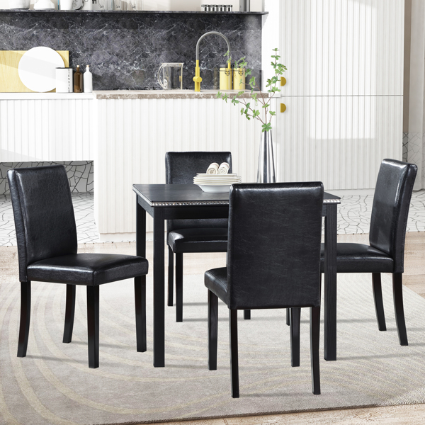 5 Piece Wooden Dining Table Set, Kitchen Table Set with a Square Table and 4 Upholstered Chairs, Wooden Dining Room Table with Crystal Decoration and Chairs Set for Kitchen, Dining Room, Black-7