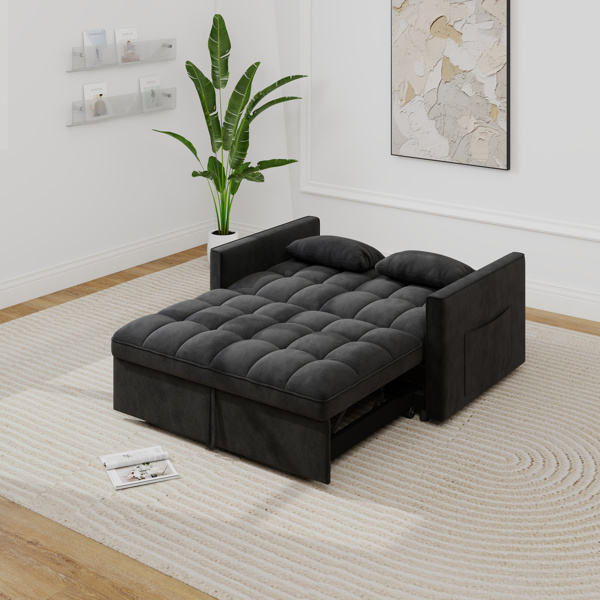 灯芯绒双人沙发床，带拉出式床铺、2个靠枕及侧边储物袋-8