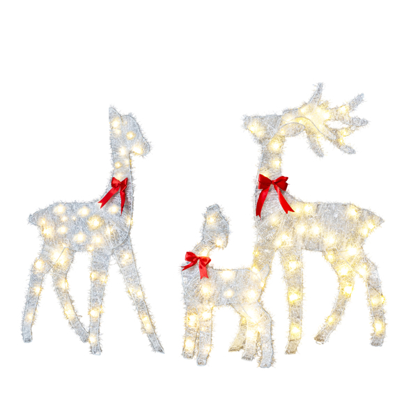 3pcs 2.4FT  白色葱丝 2D 家庭麋鹿 110L暖白光皮线灯 绕线 圣诞灯饰麋鹿 4.5V 3.6W-13