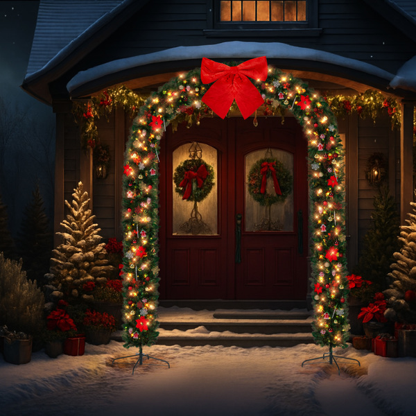 240*40*265cm   绿色PVC 弧形拱门 1650枝头 DIY 带350LED暖白灯串 带配饰 圣诞PVC拱门 30V 6W 美规-7