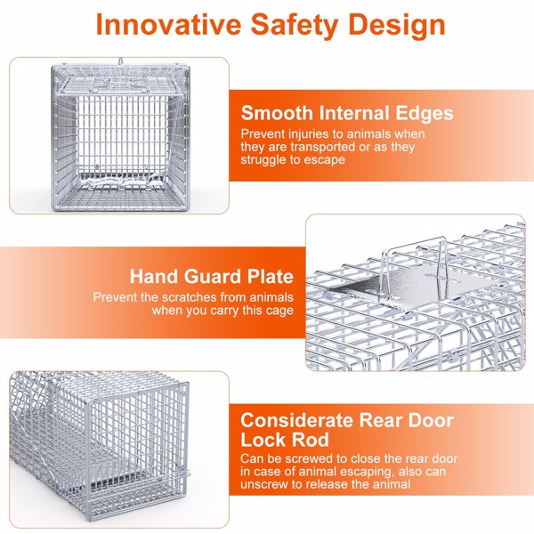 （物流随机发，自提可发加拿大）-重型活体动物捕兽笼 - 37x14x15英寸镀锌网格，灵敏踏板触发装置及后置释放门，防护把手，折叠式设计，适用于浣熊、犰狳及55磅以下小型犬-6