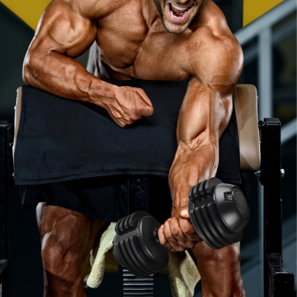 52LBS 可调节哑铃钢和塑料（橡胶涂层哑铃）-9