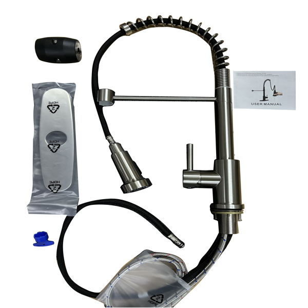 带下拉式喷雾器的厨房水龙头，适用于农舍露营者洗衣设施的1孔或3孔水龙头，Rv湿吧水槽，不锈钢，拉丝镍【周末不发货，TK/TEMU订单仅支持自提】-5