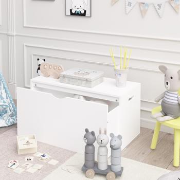 带滚动抽屉的儿童玩具收纳盒 - 现代木制带轮玩具箱，大型拉出式收纳箱，适用于育儿室、卧室或游戏室