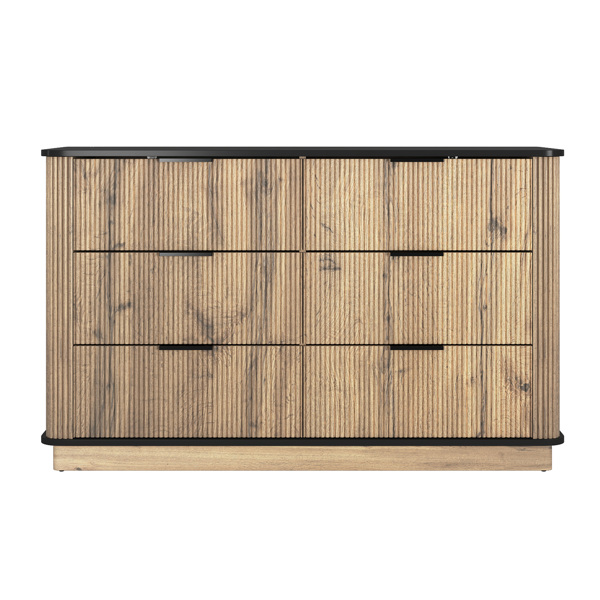 现代多功能六抽屉 MDF 橱柜，圆角和多功能设计的完美结合，产品尺寸为 47.2 * 15.7 * 29.6 英寸。-15