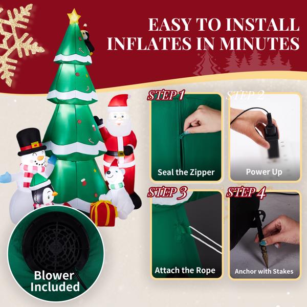 7.5FT 圣诞树和雪人老人企鹅狗 9颗LED 210D涤纶 圣诞充气装饰 12V 12V,2000mA 美规-8