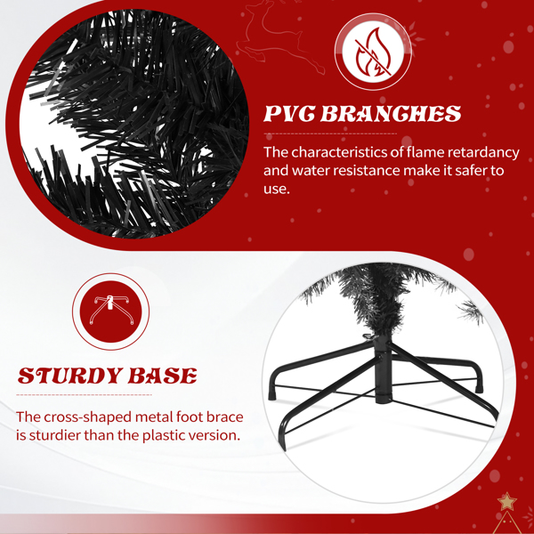 7.5ft  黑色  带红色系配饰 树裙 圣诞树 DIY 350LED暖白8模式 带遥控 1200枝头 自动树 PVC 圣诞树 30V 6W 美规-6