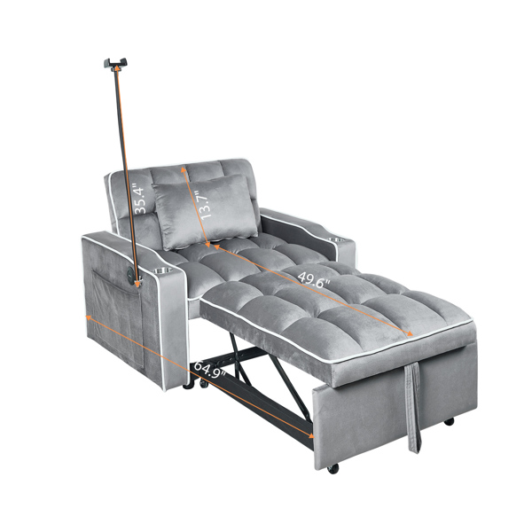 灯芯绒拉出式沙发床带靠枕，拉丝不锈钢杯架、手机支架及USB充电端口-8