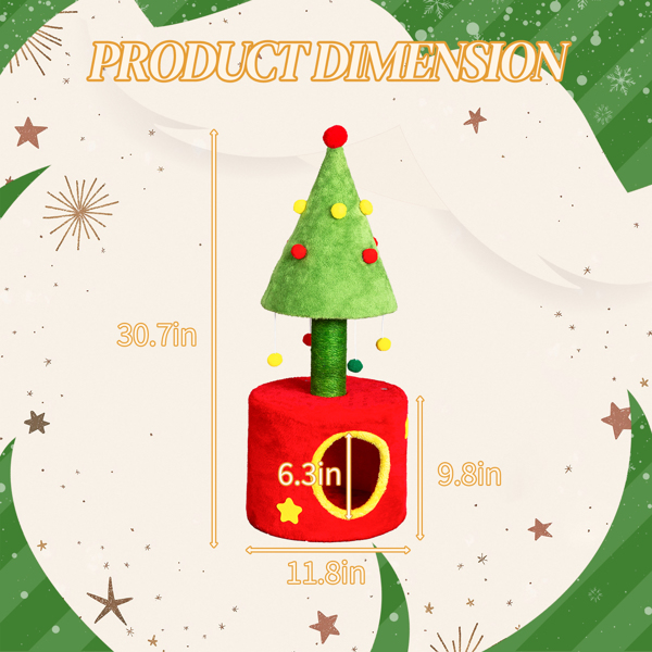 30*30*77CM 松果树躲藏屋 红绿色 小型猫爬架 宠物节日用品-5