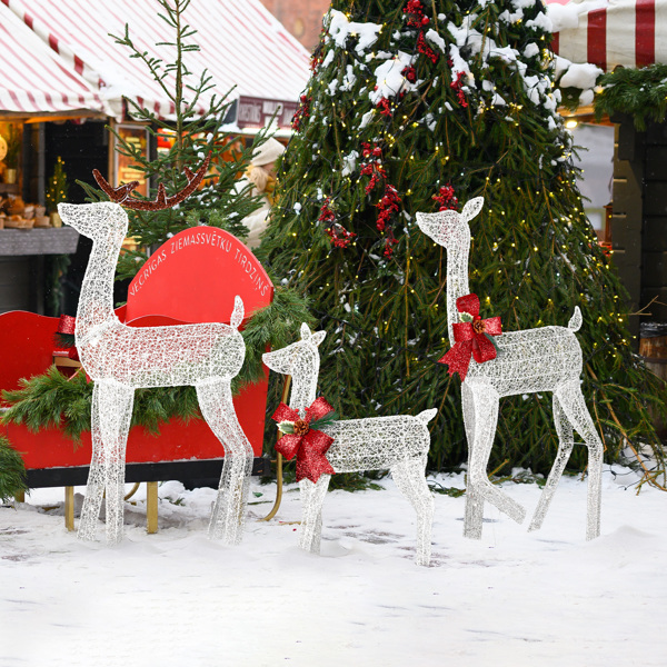 3pcs  4ft  白色麋鹿一家 2D 白灯 网布撒粉 圣诞灯饰麋鹿 4.5V 3.6W 英国-13