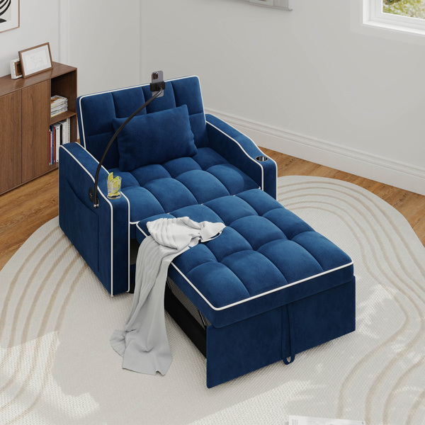 灯芯绒拉出式沙发床带靠枕，拉丝不锈钢杯架、手机支架及USB充电端口-12