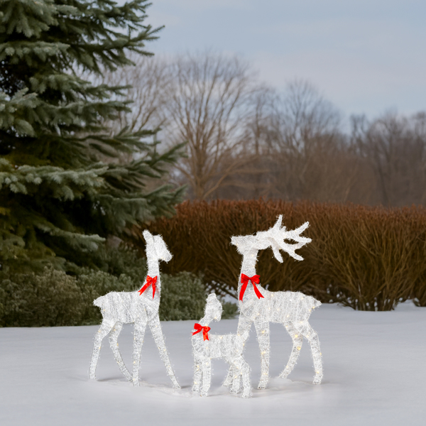 3pcs 2.4FT  白色葱丝 2D 家庭麋鹿 110L暖白光皮线灯 绕线 圣诞灯饰麋鹿 4.5V 3.6W-11