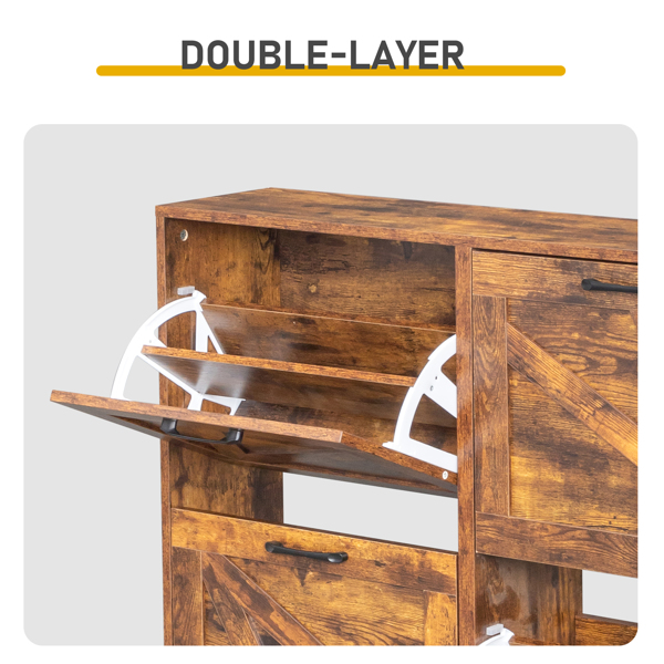 谷仓门4翻斗 金属黑色一字把手+三胺刨花板+黑色实木塑封锥形腿 鞋柜 106*24*98cm 腐木色-8