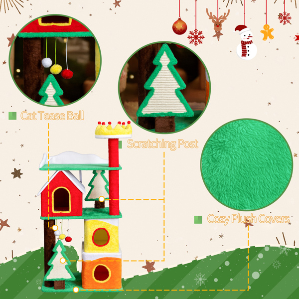 76*50*142CM 圣诞节不规则躲藏屋带皇冠 糖果拼色 大号猫爬架 宠物节日用品-1