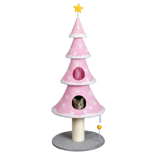 60*60*150CM 雪花四层圣诞躲藏猫树 粉红色带白边 猫爬架 宠物节日用品-9