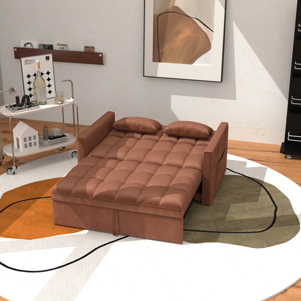 灯芯绒双人沙发床，带拉出式床铺、2个靠枕及侧边储物袋-3