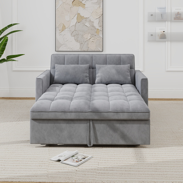 灯芯绒双人沙发床，带拉出式床铺、2个靠枕及侧边储物袋-2