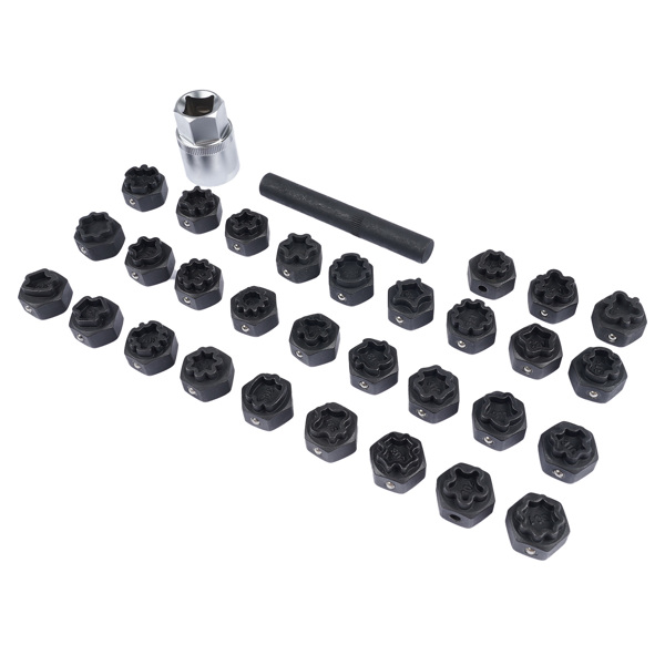 车轮锁拆卸工具 32pc Wheel Lock Lug Nut Master Key Set Removal Socket Tool Kit for Mercedes-Benz-5