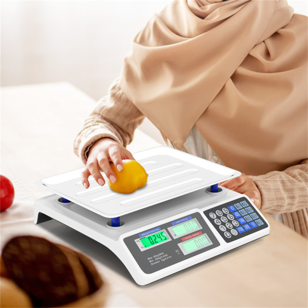 66lb/30kg数字农产品秤：精度0.01lb/5g，双背光LCD，3种电源选项，可拆卸不锈钢平台，适用于市场/熟食店-4