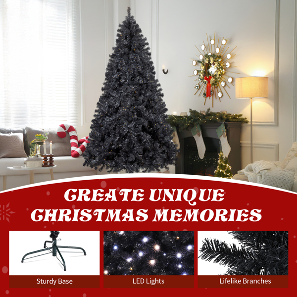 7.5ft  黑色  圣诞树  400LED冷白加暖白灯11模式 带遥控 1350枝头 自动树 PVC 圣诞树 30V 6W 美规-12