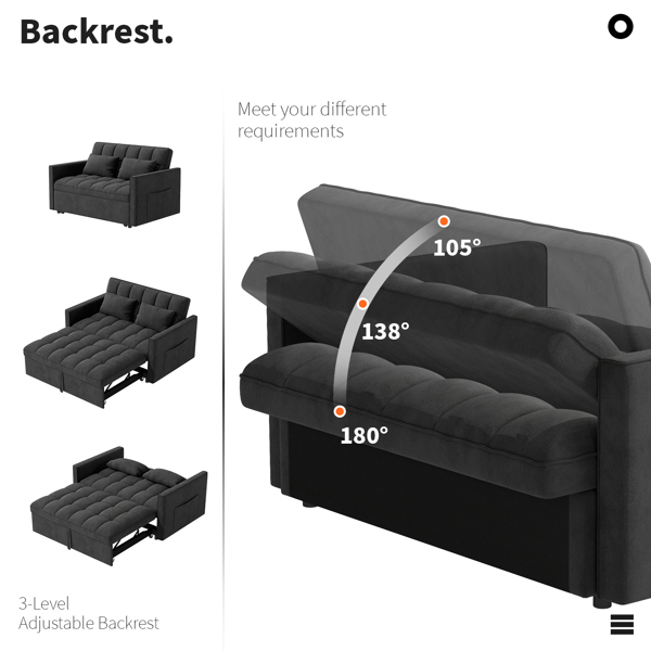 灯芯绒双人沙发床，带拉出式床铺、2个靠枕及侧边储物袋-5
