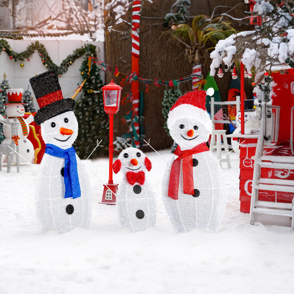 3pcs  30in-29in-17in  雪人一家  2D  白灯 葱布 圣诞灯饰雪人 4.5V 3.6W 英国-11