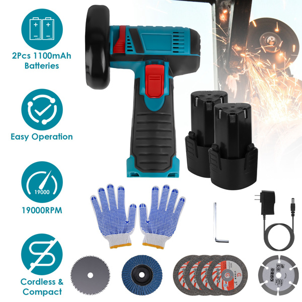 （物流随机发，自提可发加拿大）-无线迷你角磨机——配备2块12V 1100mAh电池，19000转/分钟电机，散热通风口设计——含金属/木材/瓷砖切割片/锯片/砂轮-10