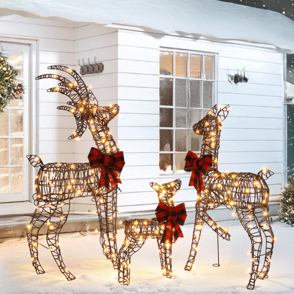 3pcs 4FT  棕色绕藤 家庭麋鹿 210LED暖白灯 塑料 圣诞灯饰麋鹿 31V 3.6W 英规-9