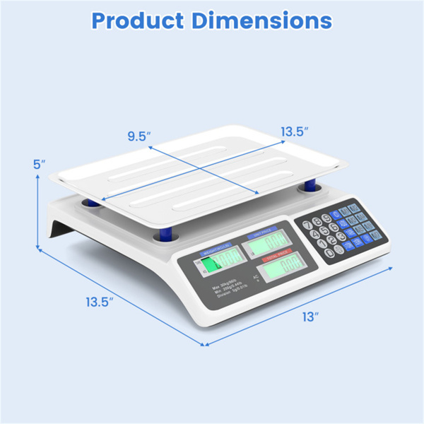 66lb/30kg数字农产品秤：精度0.01lb/5g，双背光LCD，3种电源选项，可拆卸不锈钢平台，适用于市场/熟食店-2