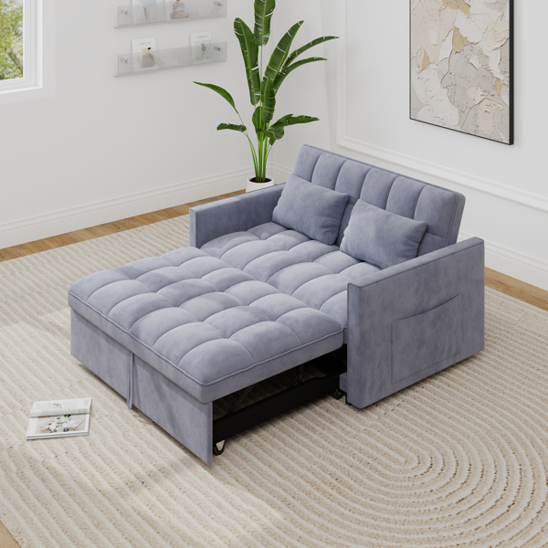 灯芯绒双人沙发床，带拉出式床铺、2个靠枕及侧边储物袋-8