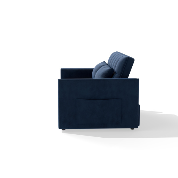 灯芯绒双人沙发床，带拉出式床铺、2个靠枕及侧边储物袋-11