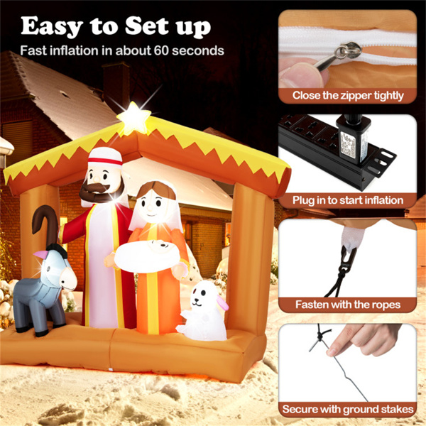 6英尺充气圣诞场景-6个内置LED灯耐候聚酯圣诞户外装饰-6