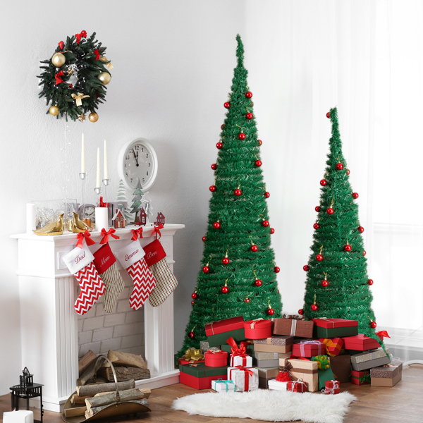 2pcs 6ft 5ft 绿色 伸缩款 PVC 带红球配饰 圣诞树-15