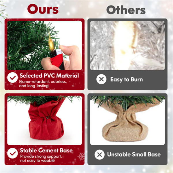 24英寸迷你人造圣诞树：71个枝梢，35个暖白色LED，阻燃PVC，桌面/窗台水泥基-6