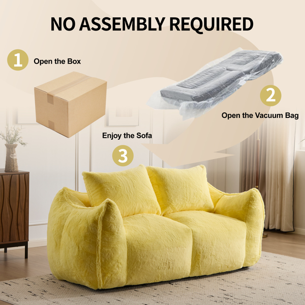 成人巨型豆袋沙发、超柔软蓬松的沙发、客厅卧室室内超大躺椅、无需组装带枕头的舒适阅读椅、黄色-6