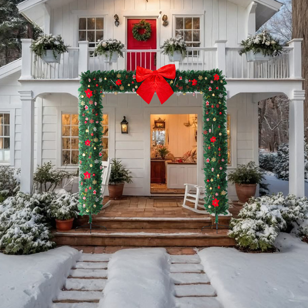 240*40*240cm   绿色PVC 平顶拱门  绑树做法 1650枝头 DIY 带350LED暖白灯串 带配饰 圣诞PVC拱门 30V 6W 美规-9