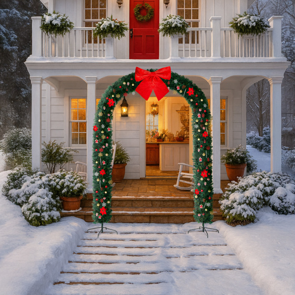 240*40*265cm   绿色PVC 弧形拱门 1650枝头 DIY 带350LED暖白灯串 带配饰 圣诞PVC拱门 30V 6W 美规-8