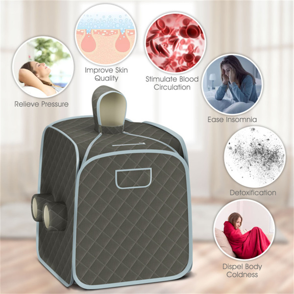 2人800W便携式桑拿帐篷（灰色）-9个温度水平（最高129°F）+15-90min定时器，3L蒸笼（防爆盖）-9
