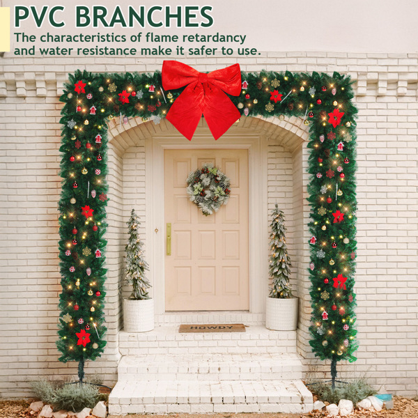 240*40*240cm   绿色PVC 平顶拱门  绑树做法 1650枝头 DIY 带350LED暖白灯串 带配饰 圣诞PVC拱门 30V 6W 美规-4