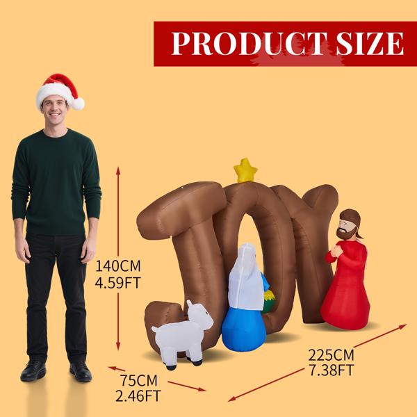 7.5FT JOY耶稣诞生 9颗LED 210D涤纶 圣诞充气装饰 12V 12V,1500mA 美规-3