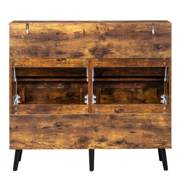 谷仓门4翻斗 金属黑色一字把手+三胺刨花板+黑色实木塑封锥形腿 鞋柜 106*24*98cm 腐木色-4