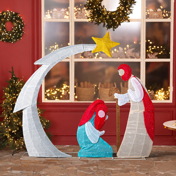 122*29.5*113cm 月亮耶稣诞生   2D 白灯 葱布   圣诞灯饰耶稣-16